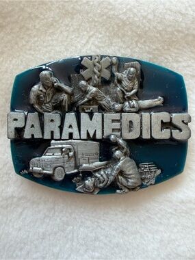 Vintage Paramedics EMS Emergency Medical Services Enamel Belt Buckle